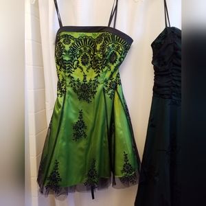 Dress. Black lace over green, back is lace up.